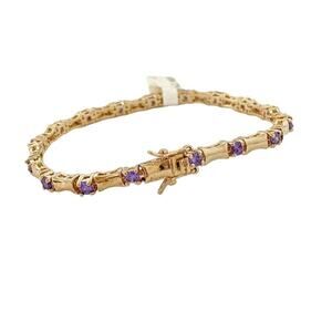 14kt Gold Plated Purple Velvet Cubic Zirconia Bamboo Tennis Bracelet